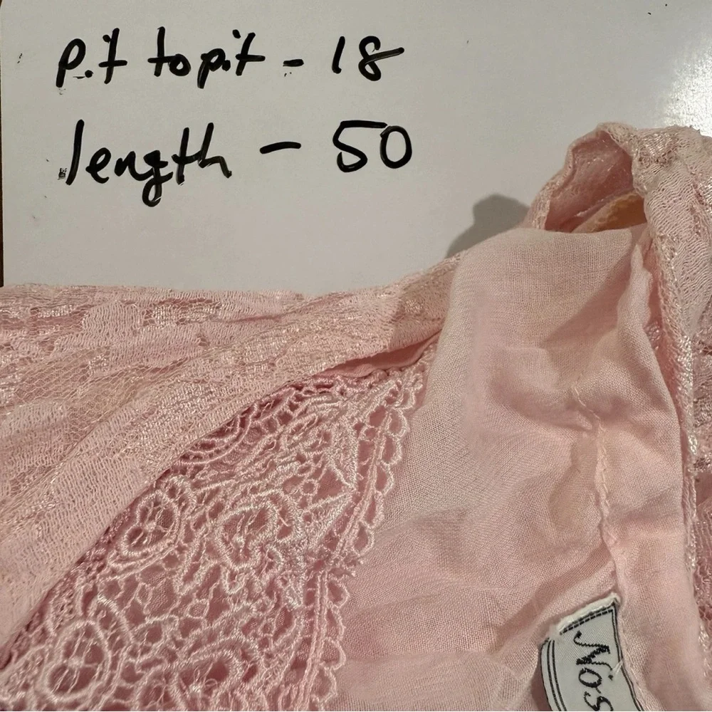 VTG Nostalgia Maxi Gauzy Lace Dress sz M Pink Short Sleeve Flowy Fairy Boho - Picture 7 of 7